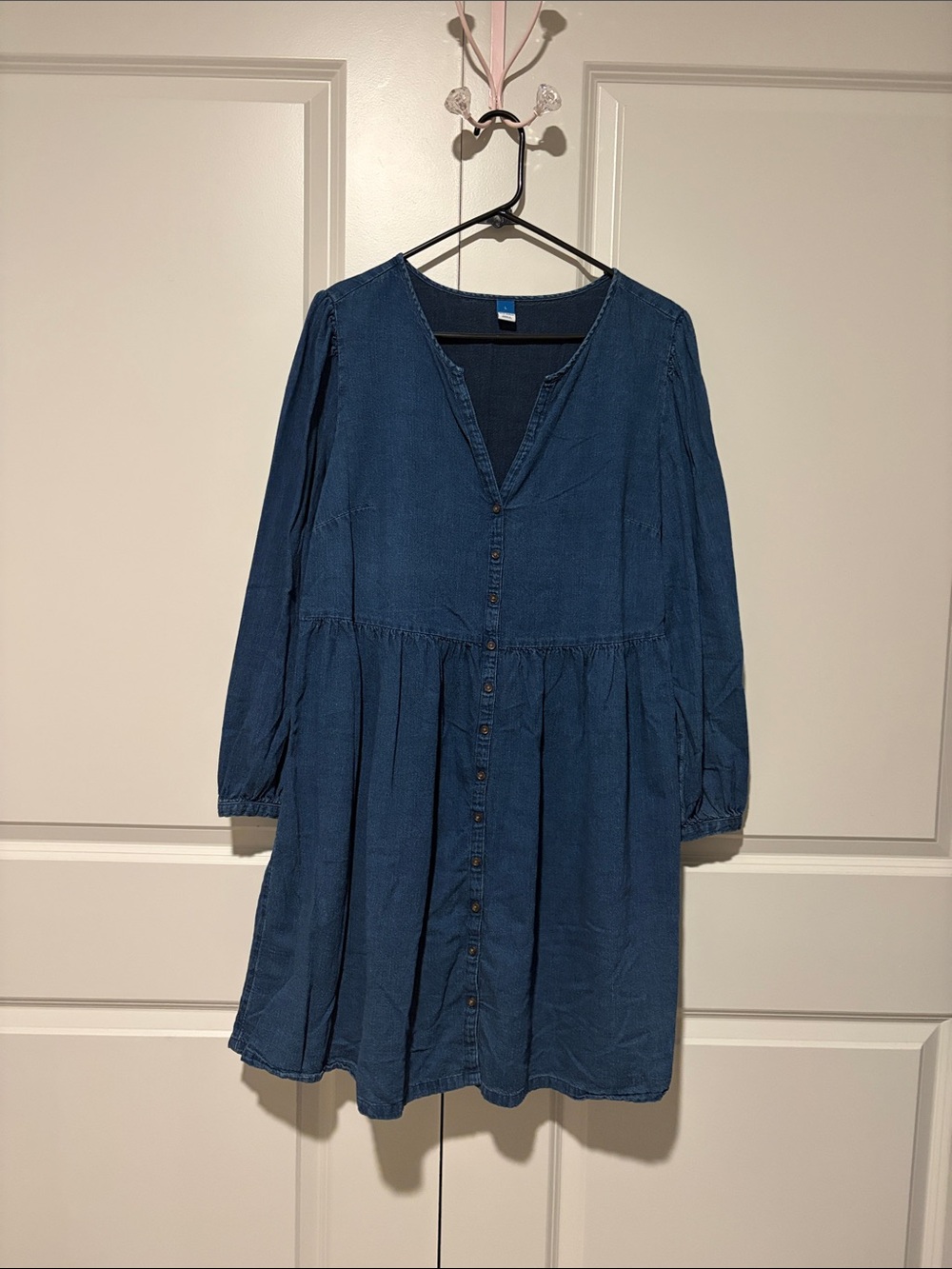 Old Navy Navy Button-Front Long Sleeve Smock Dress